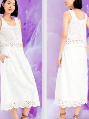 Old Navy Eyelet White Maxi Skirt Pockets Spring Summer